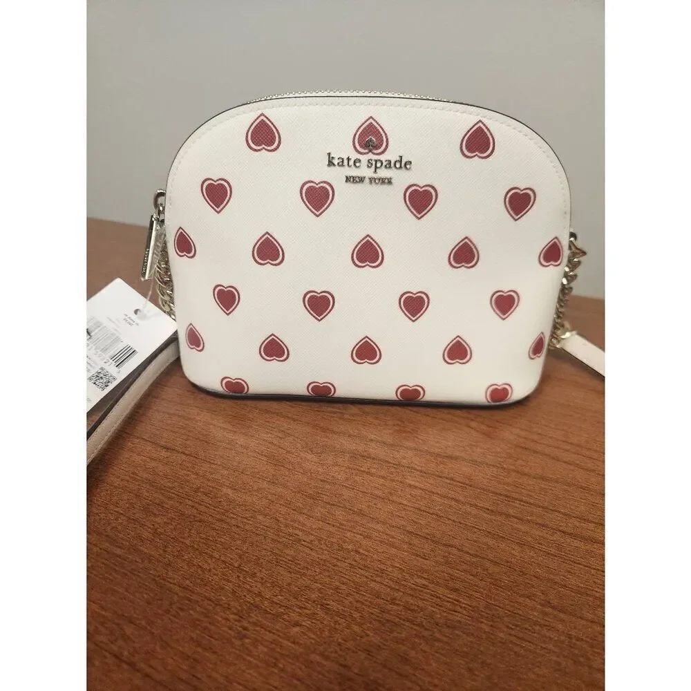 NWT Kate Spade Heart- Double Zip Crossbody- Milk Glass and red hearts (R)